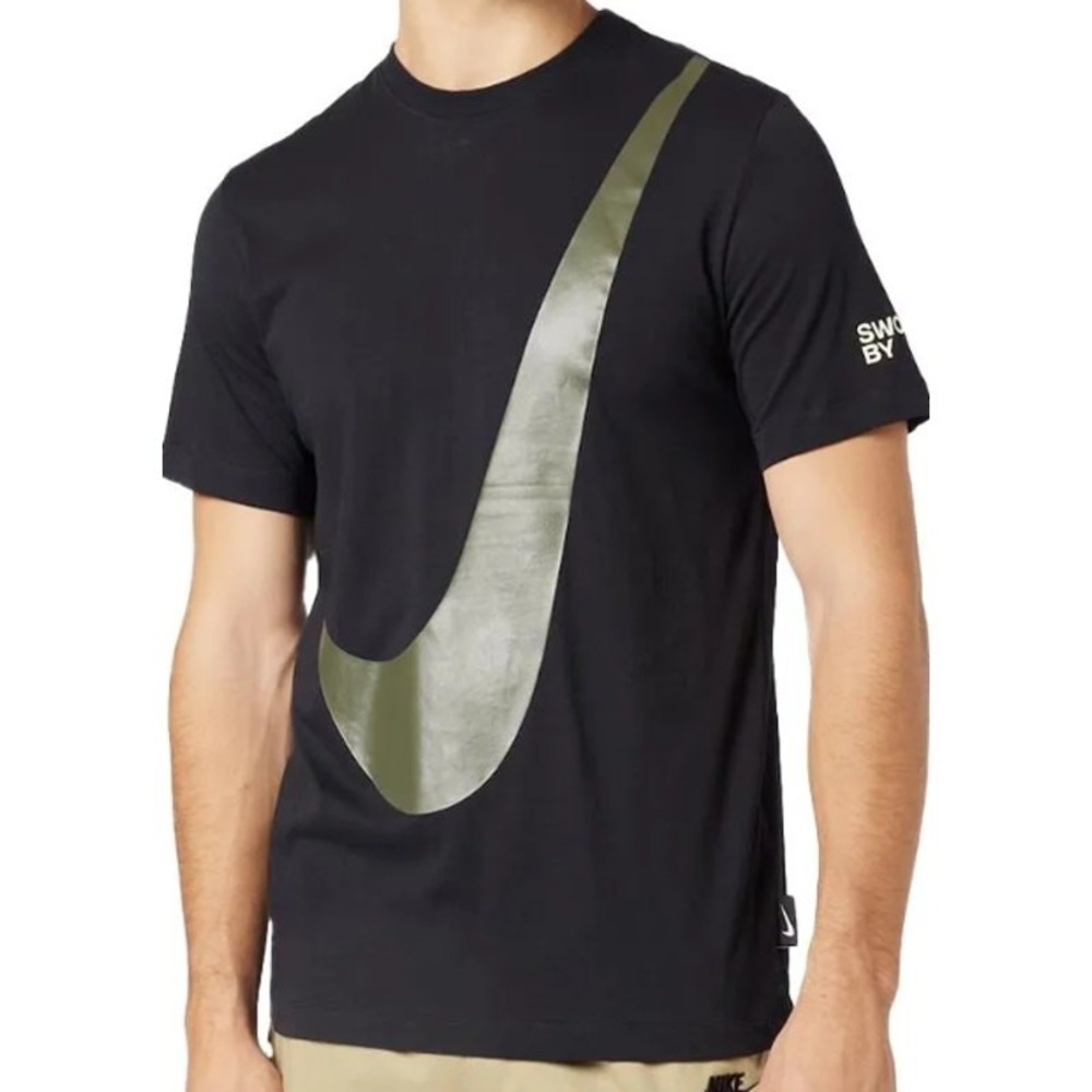 Nike Sportswear Swoosh Shirt Mens Large Black Logo Print Short Sleeve Activewear